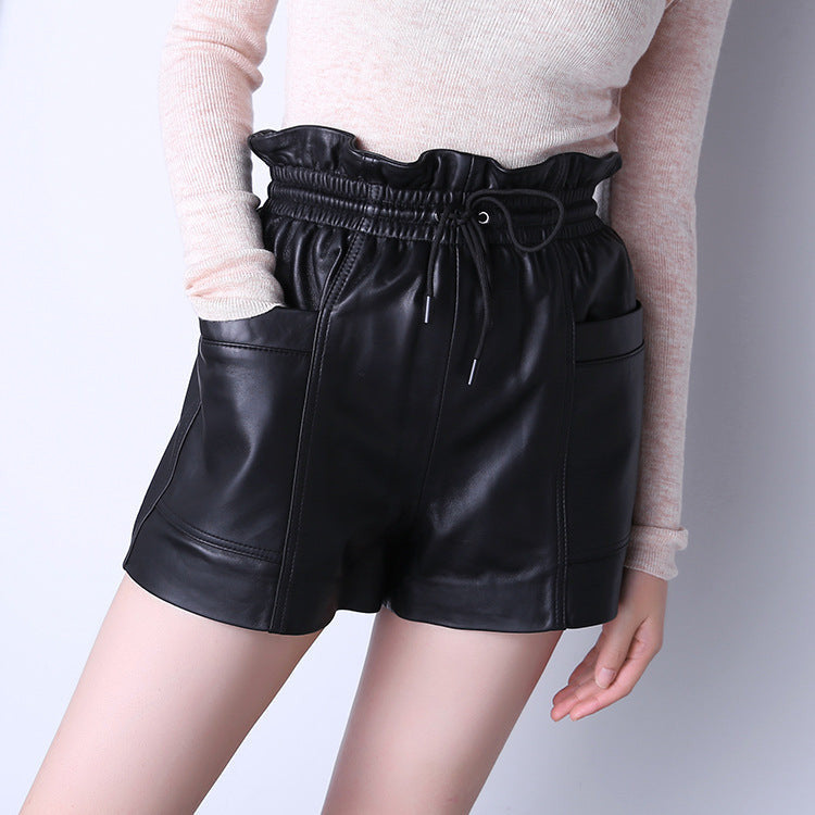 Genuine Leather Shorts with Utility Pockets | Casual Drawstring  Shorts