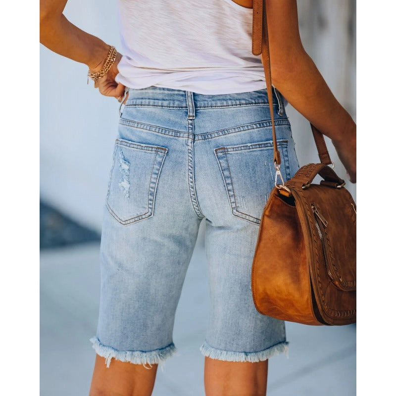 Distressed Bermuda Shorts | Ripped Jean Shorts for Women