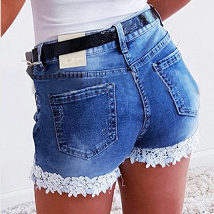 Lace-Trimmed Jean Shorts | High-Waisted Slim Fit Jorts