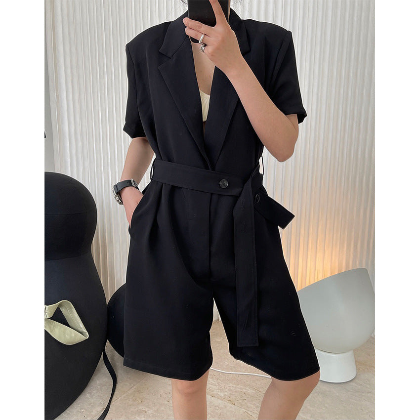 Belted Romper with Wide-Leg Shorts | Modern Women's Tailored Playsuit