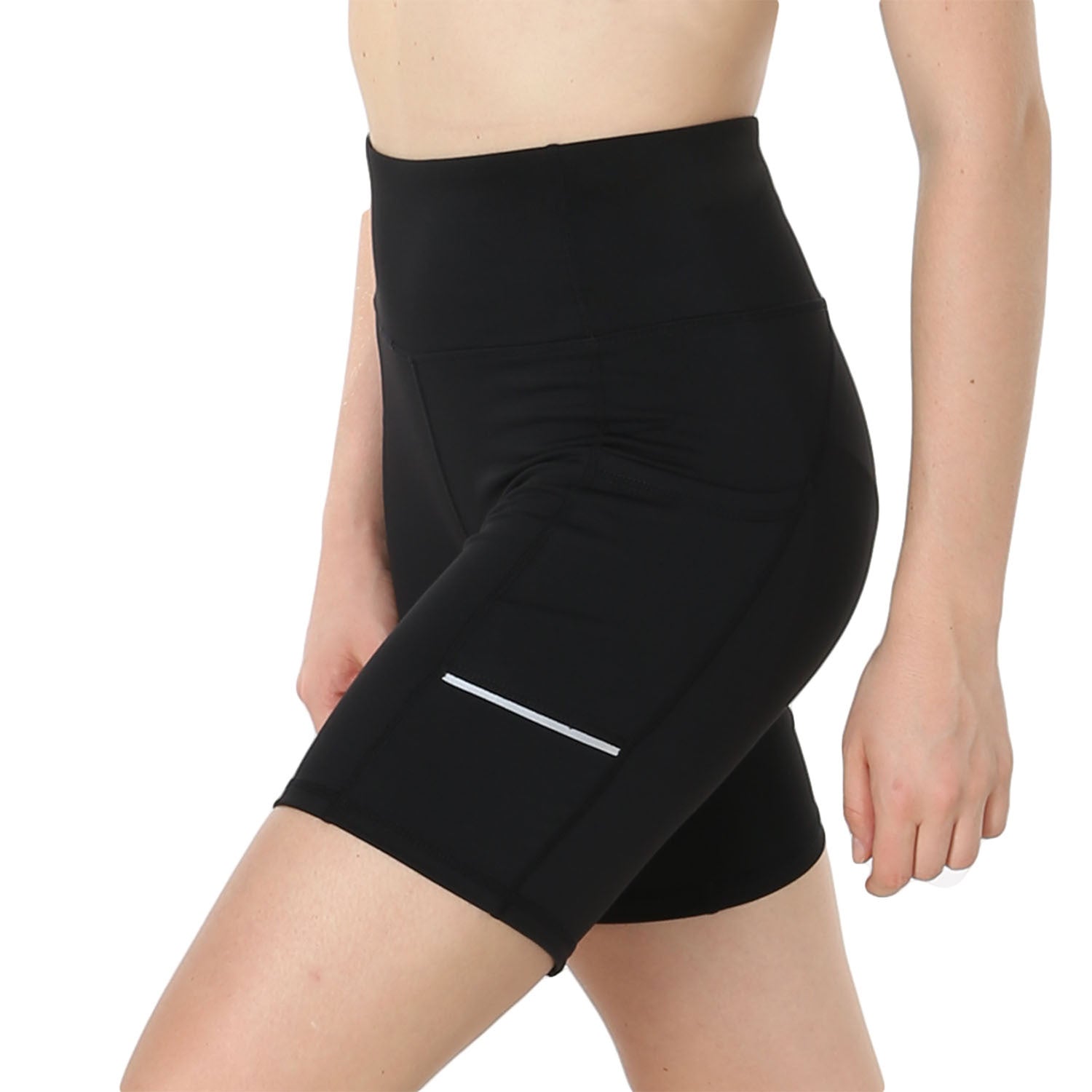 Active Essentials Biker Shorts⎥Reflective Stripe & Side Pockets for Workout Comfort