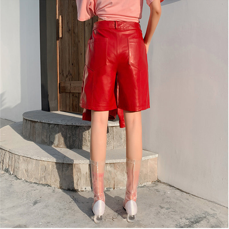 Chic Genuine Leather Shorts | Fashion-Forward Wide-Leg Bermuda Shorts