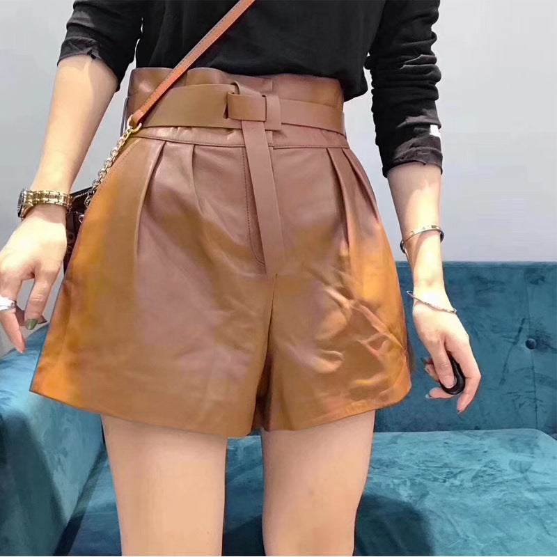 Women's Genuine Leather Shorts ⎥ Luxurious Elegance with Tie-Waist Detail