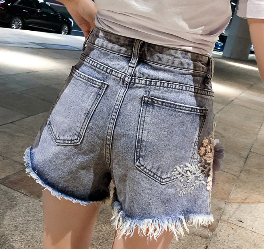 Boho Floral Embroidered Jean Shorts | Frayed Hem Jorts for a Free-Spirited Summer Style