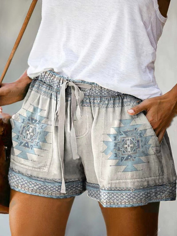 Boho-Chic Drawstring Casual Shorts  |  Exotic Print & Relax Fit for Vibrant Summer Days