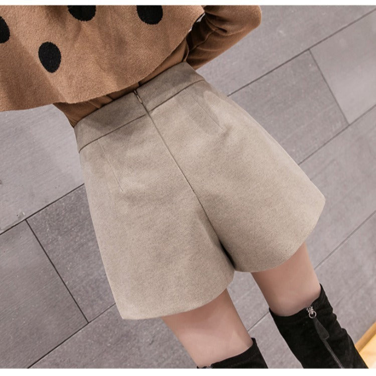 Woolen Shorts with Button Details | High-Waisted Tailored Shorts