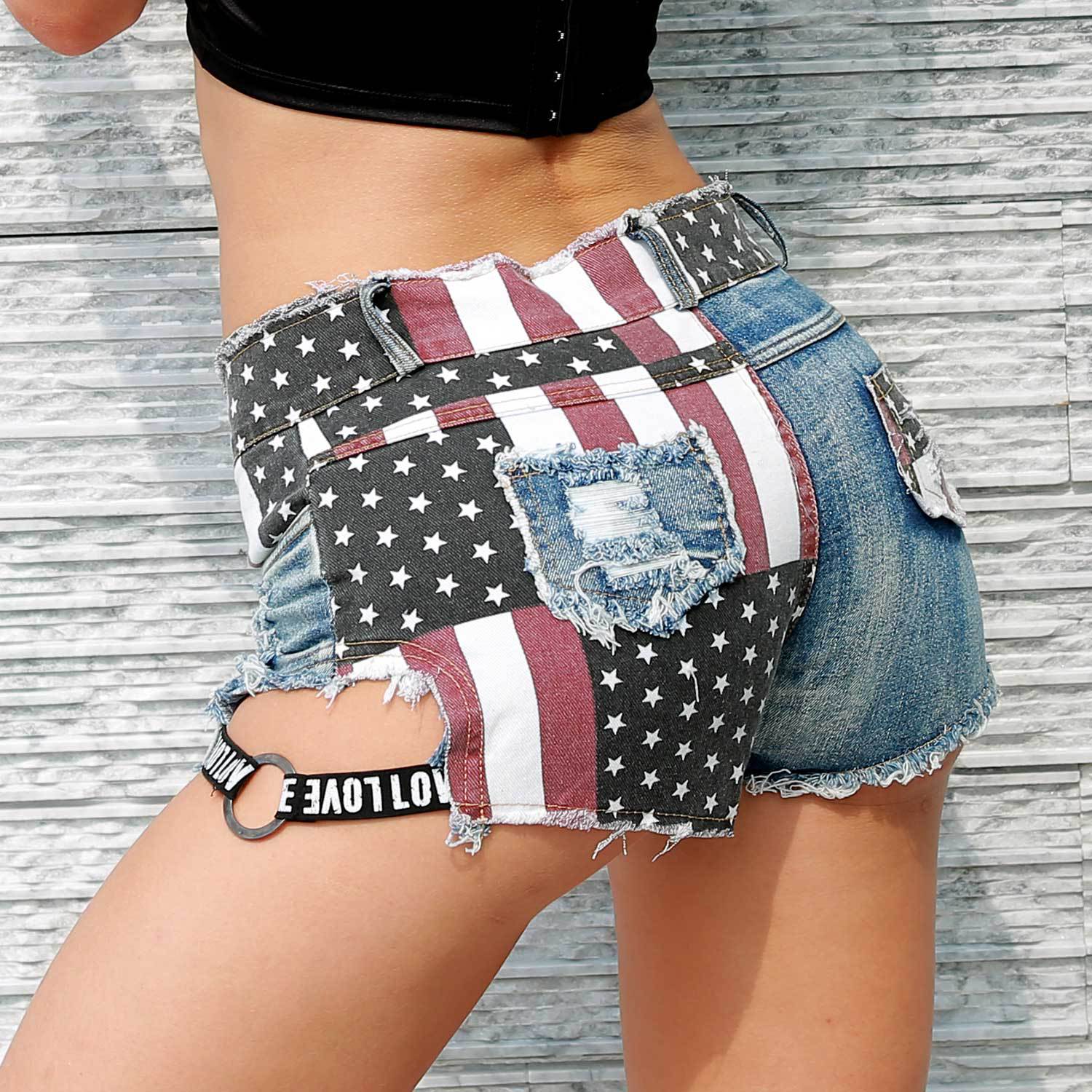 Distressed American Flag Shorts | Patriotic Frayed Shorts for Women