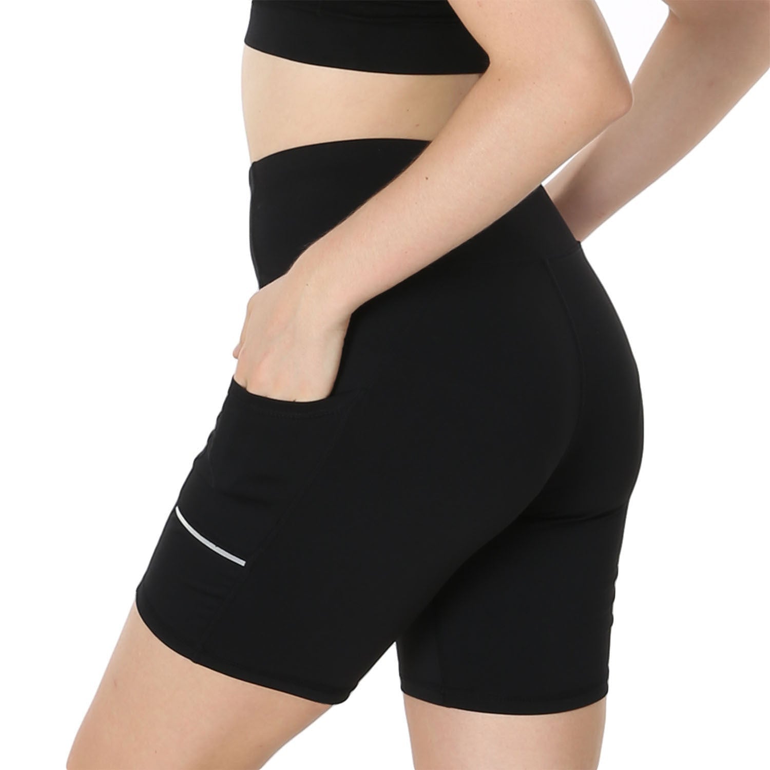 Active Essentials Biker Shorts⎥Reflective Stripe & Side Pockets for Workout Comfort