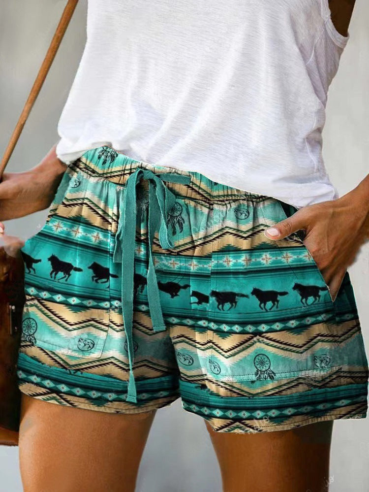 Boho-Chic Drawstring Casual Shorts  |  Exotic Print & Relax Fit for Vibrant Summer Days