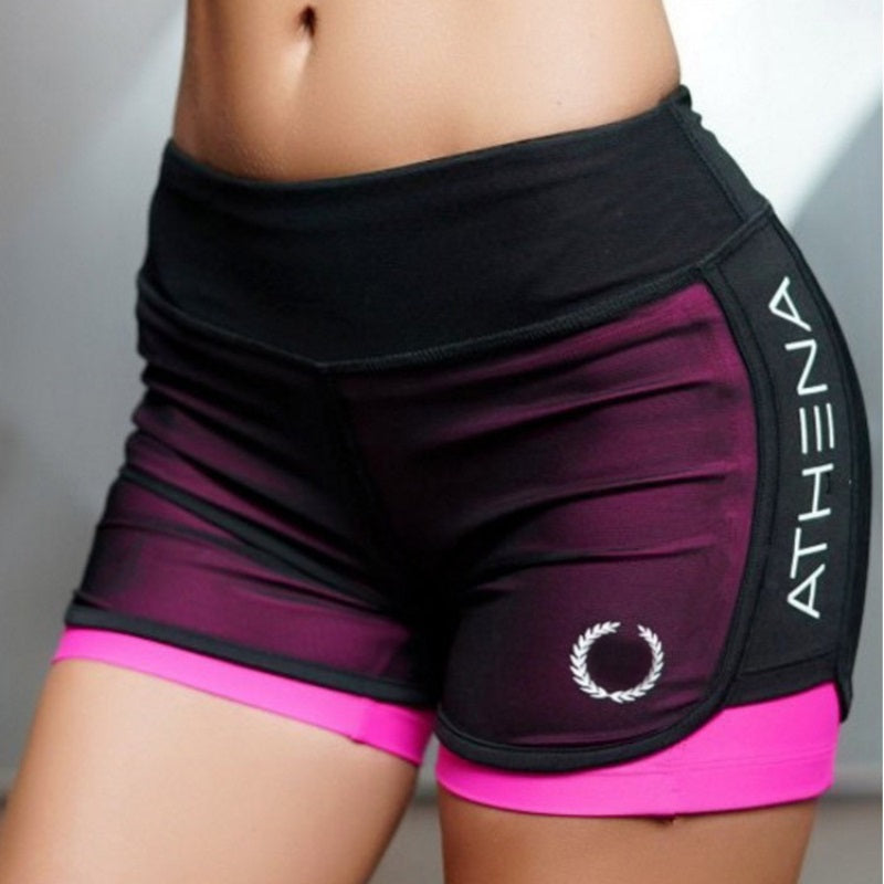 Double-Layered Athletic Shorts for Women | Contrast Panel Workout Shorts with Underlayer