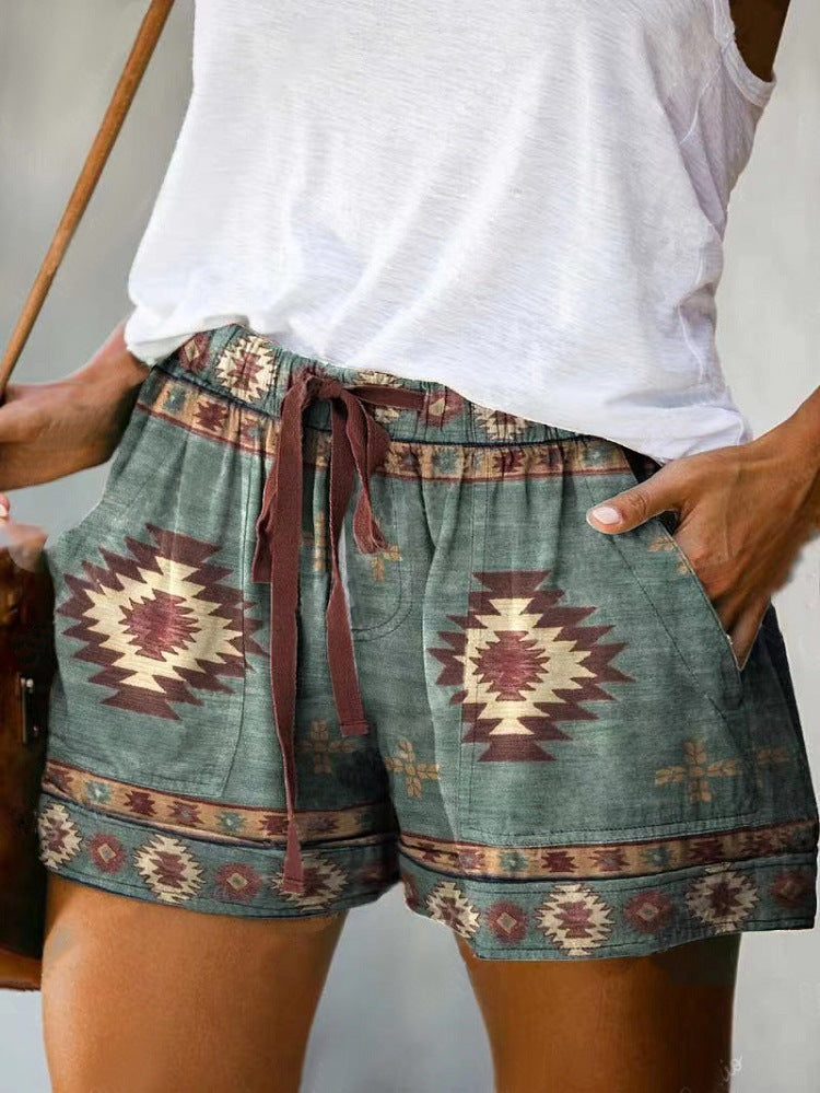 Boho-Chic Drawstring Casual Shorts  |  Exotic Print & Relax Fit for Vibrant Summer Days