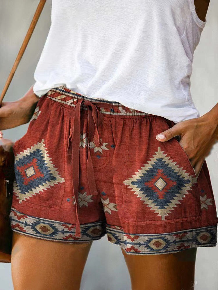 Boho-Chic Drawstring Casual Shorts  |  Exotic Print & Relax Fit for Vibrant Summer Days