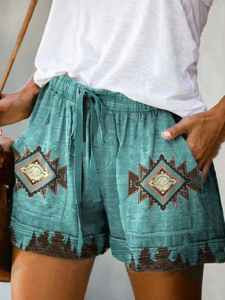 Boho-Chic Drawstring Casual Shorts  |  Exotic Print & Relax Fit for Vibrant Summer Days