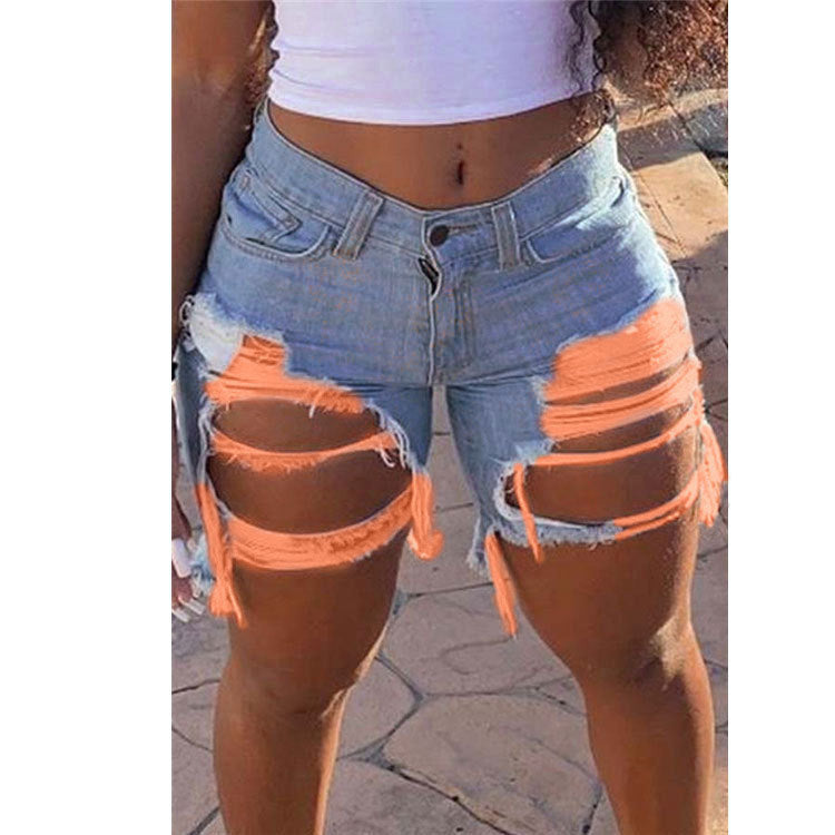 Distressed Mid-Waist Jorts  |  Ripped Jean Shorts for Women