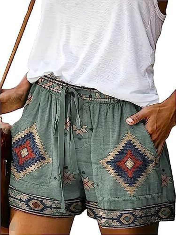 Boho-Chic Drawstring Casual Shorts  |  Exotic Print & Relax Fit for Vibrant Summer Days