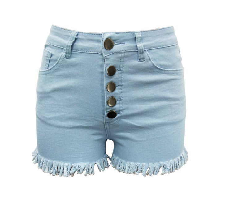 Button-Up High-Waist Denim Shorts | Frayed Hem Jorts for Women