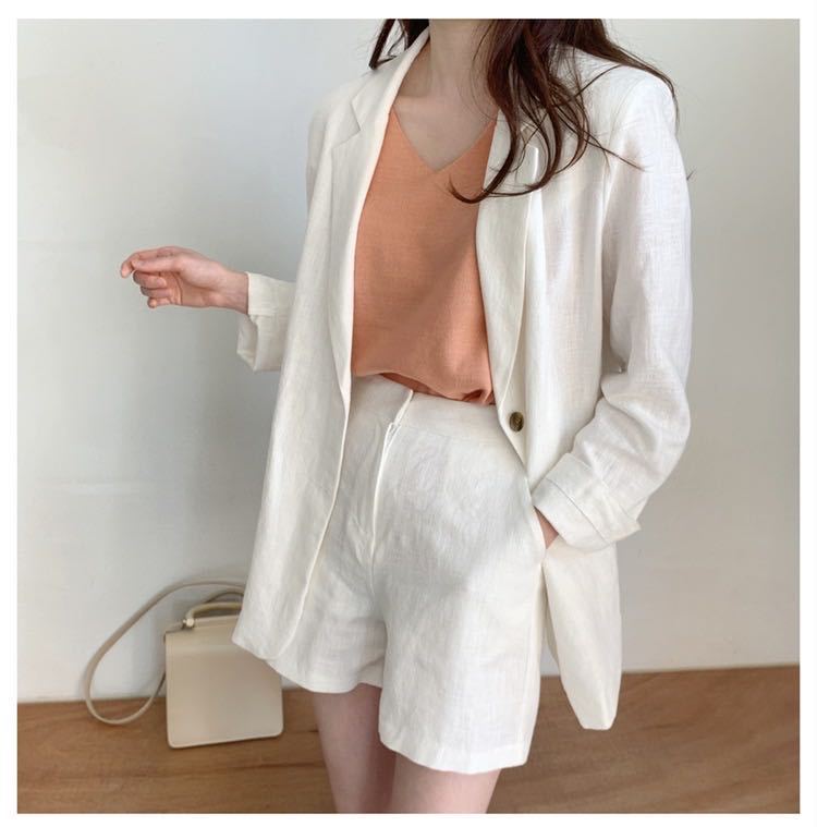 Cotton-Linen Blend Blazer and Shorts Set | Women's Relaxed Two-Piece Ensemble