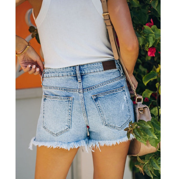 Contemporary Ripped Jean Shorts⎥ High Waisted Jorts for a Sleek Summer Look