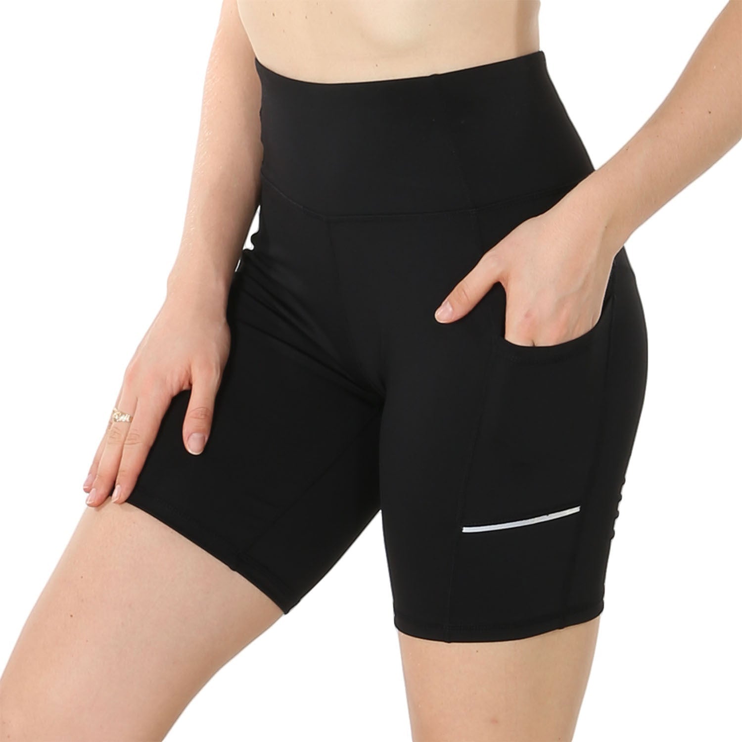 Active Essentials Biker Shorts⎥Reflective Stripe & Side Pockets for Workout Comfort