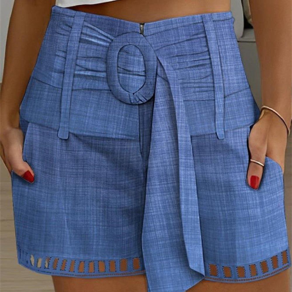 Belted Shorts with Hollow Out Design ⎥ Casual Linen Short