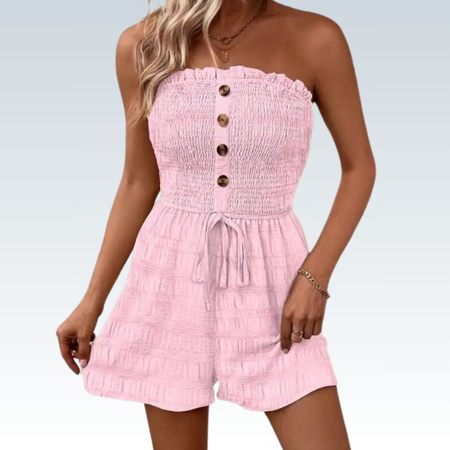 Bandeau Frill Hem Romper for Women⎥Textured Casual Short One-Piece