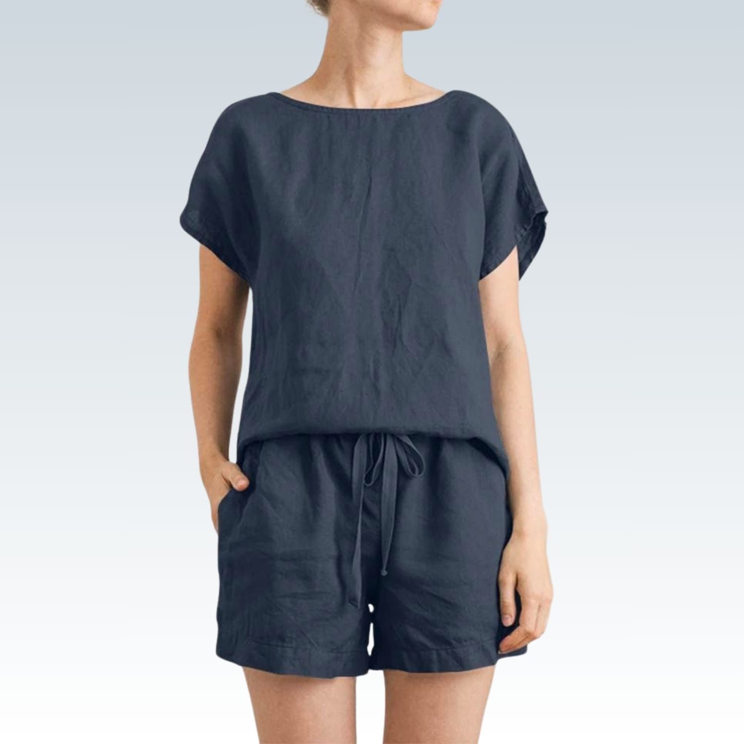 Women's 2-Piece Casual Set | Solid Color Blouse & Loose Shorts Combo