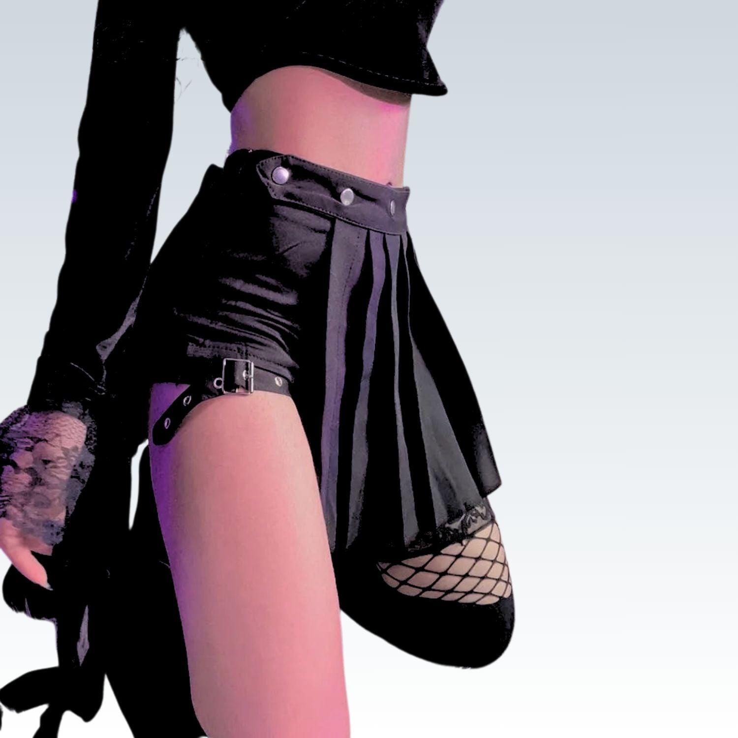 Punk Goth High Waist Skort⎥E-Girl Harajuku Streetwear with Leg Ring