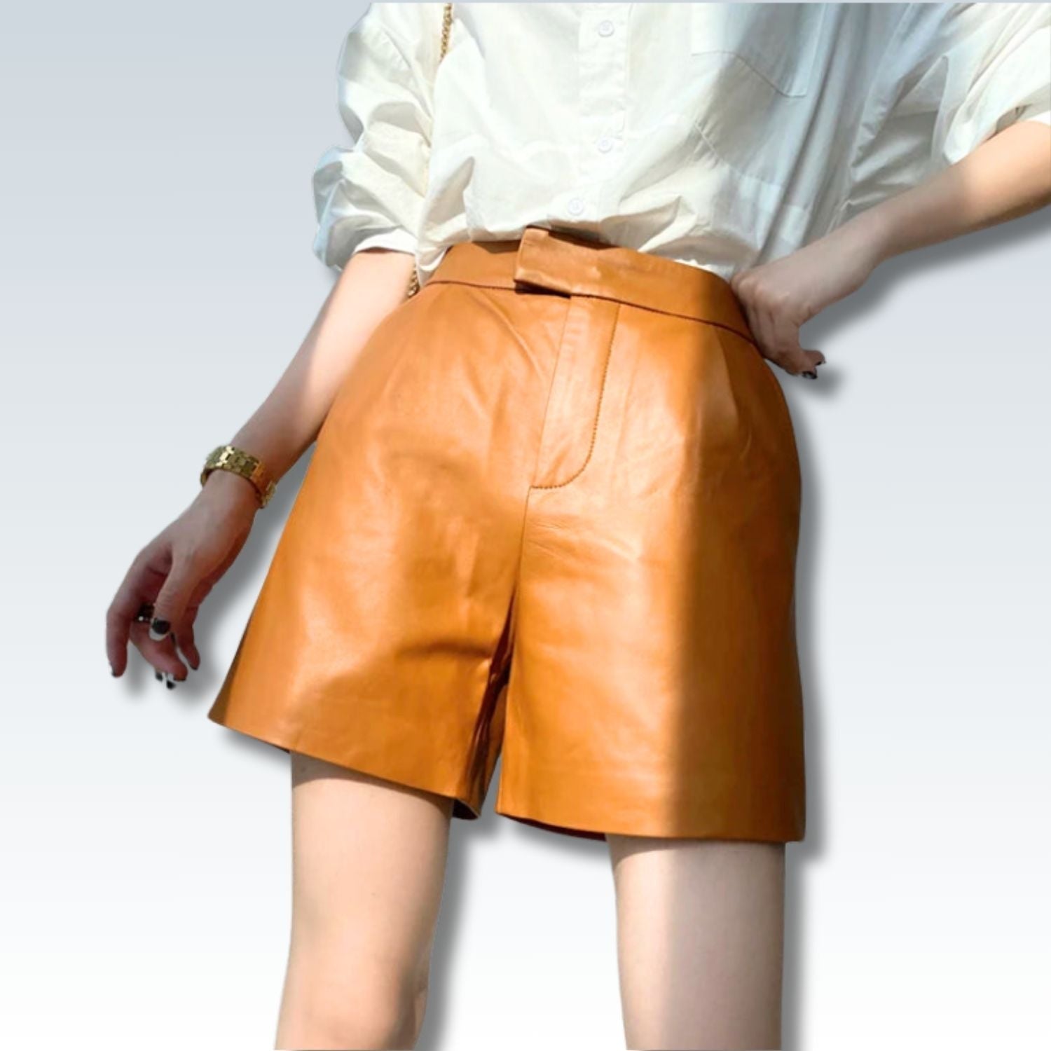 Genuine Leather Shorts⎥Slim Wide-Leg with Pockets for Women