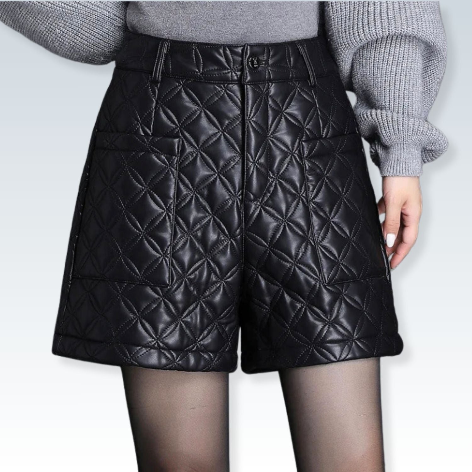 Quilted Pattern Faux Leather Shorts⎥Chic Cotton-Lined Comfort Fit for Women