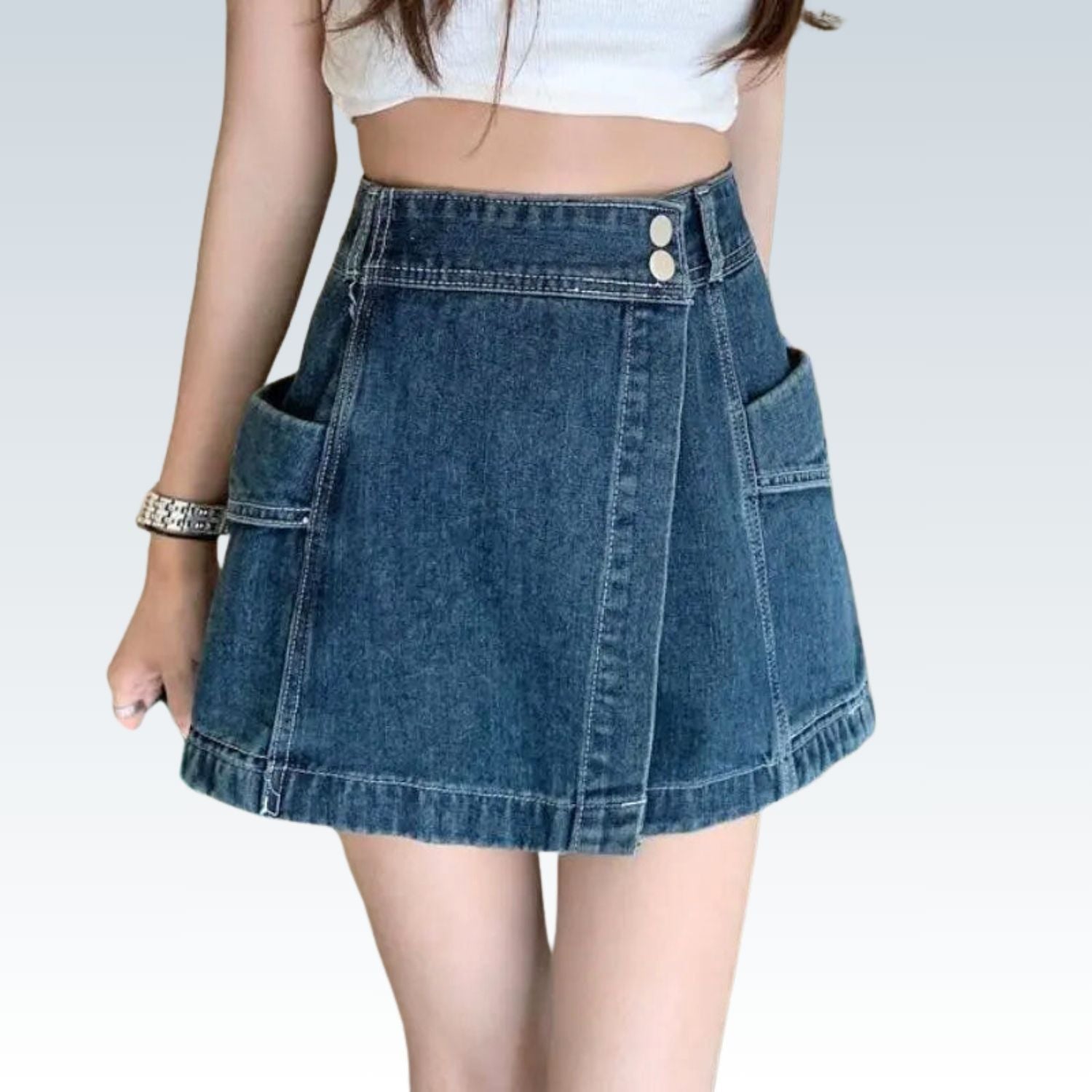 Fashionable Utility Denim Skirt Shorts⎥Jean Skort Hybrid with Spacious Pockets.