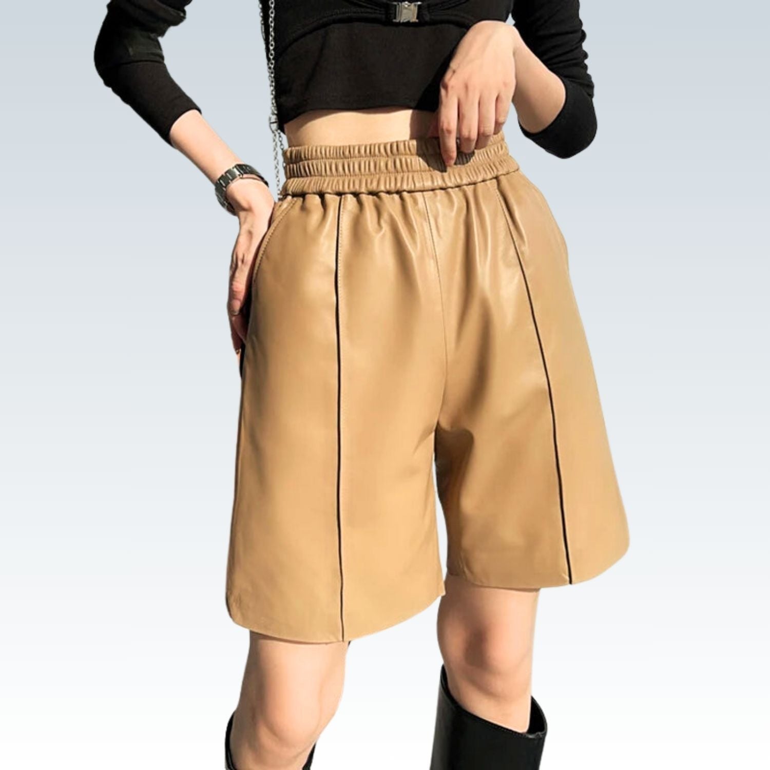 Authentic Leather Bermuda for Women ⎥ Wide Leg & Pockets Shorts.