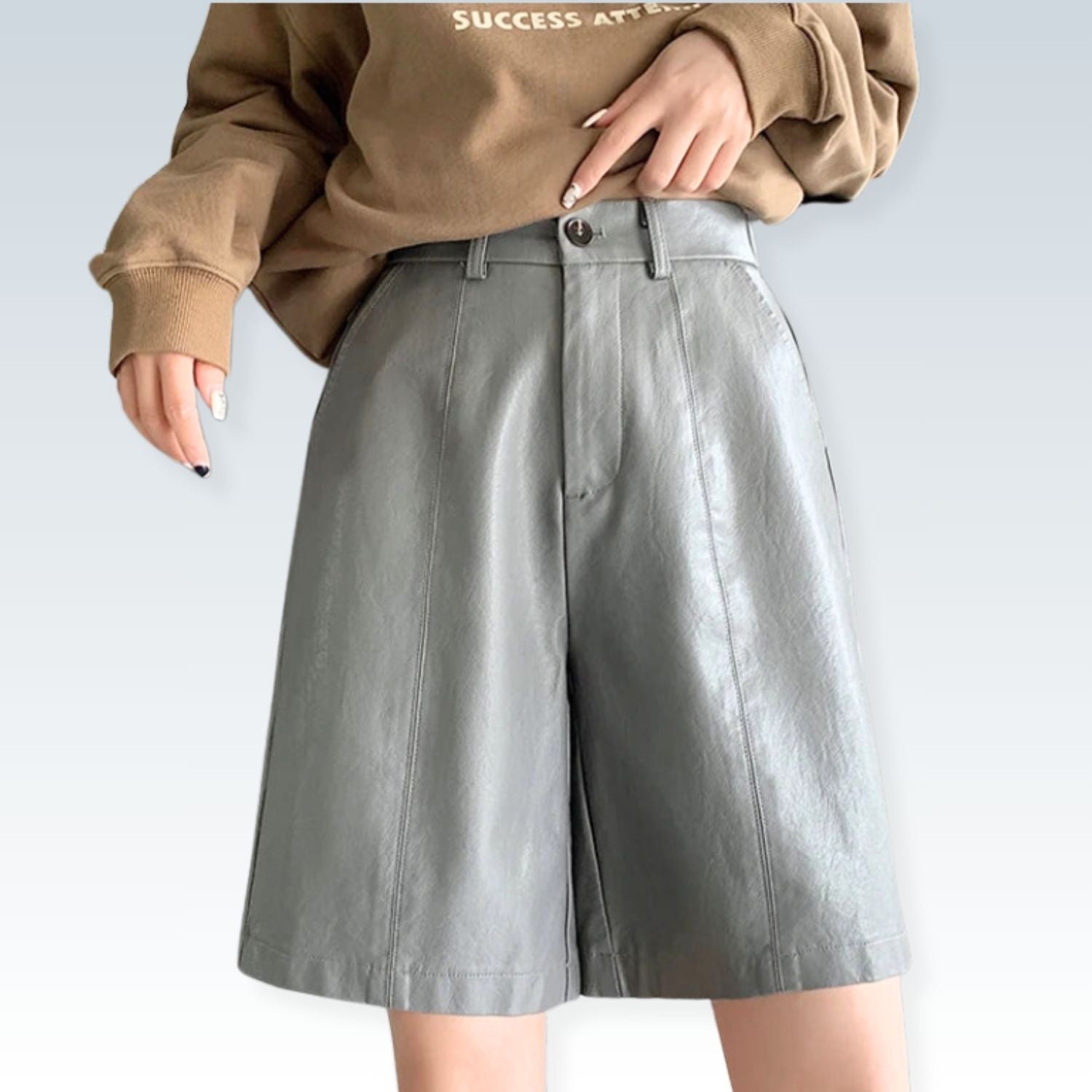 Sophisticated Faux Leather Bermuda Shorts⎥Comfortable Wide-Leg Knee-Length Shorts for Women