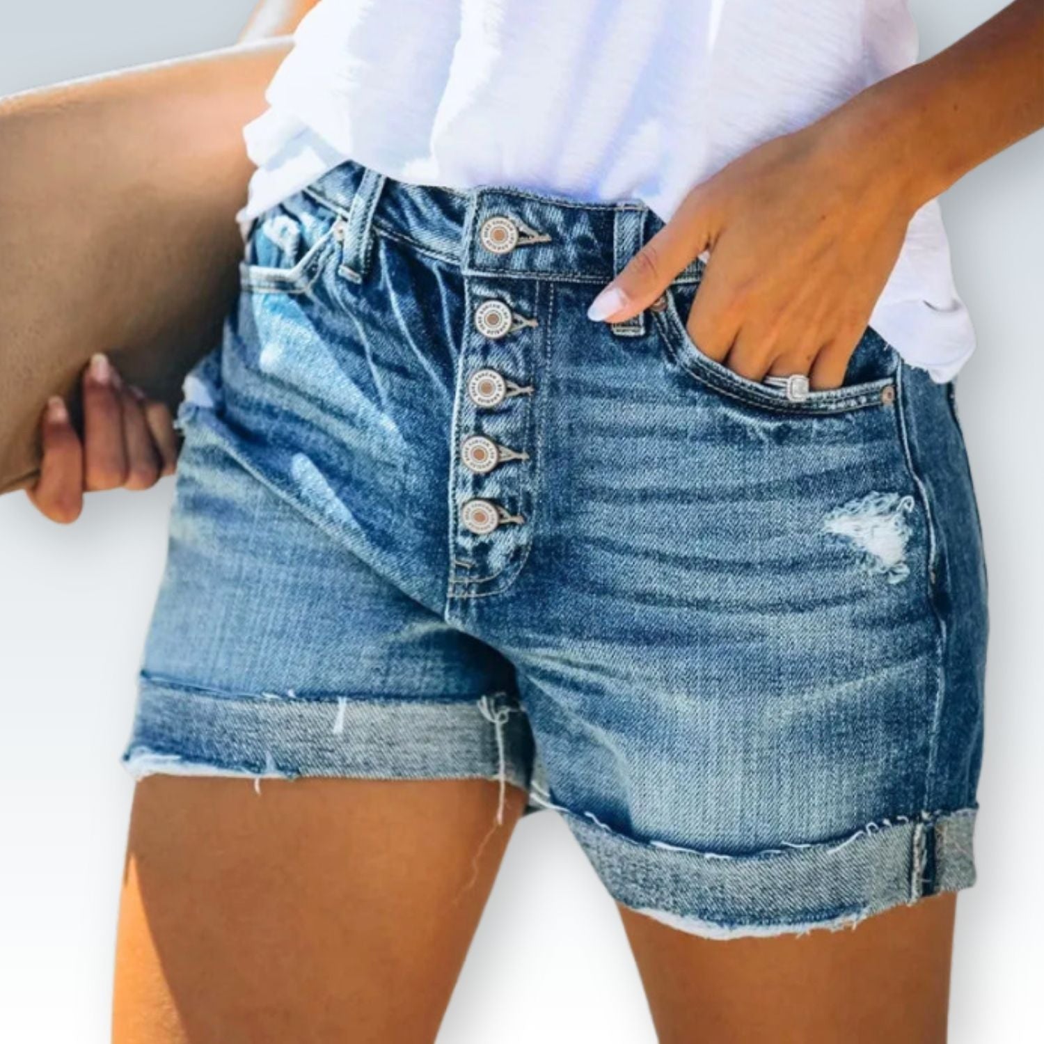 High Waist Ripped Jean Shorts⎥Crimped Jorts for Women.