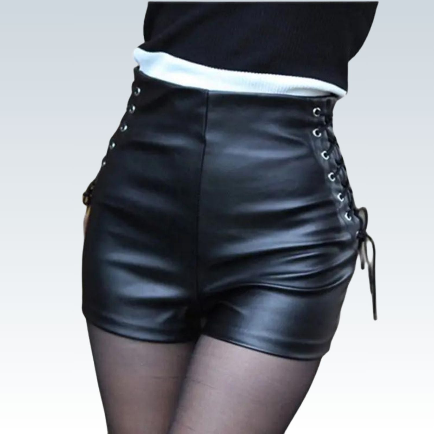 Black High-Waist PU Leather Bandage Shorts⎥Sexy Tight Fit for Women.