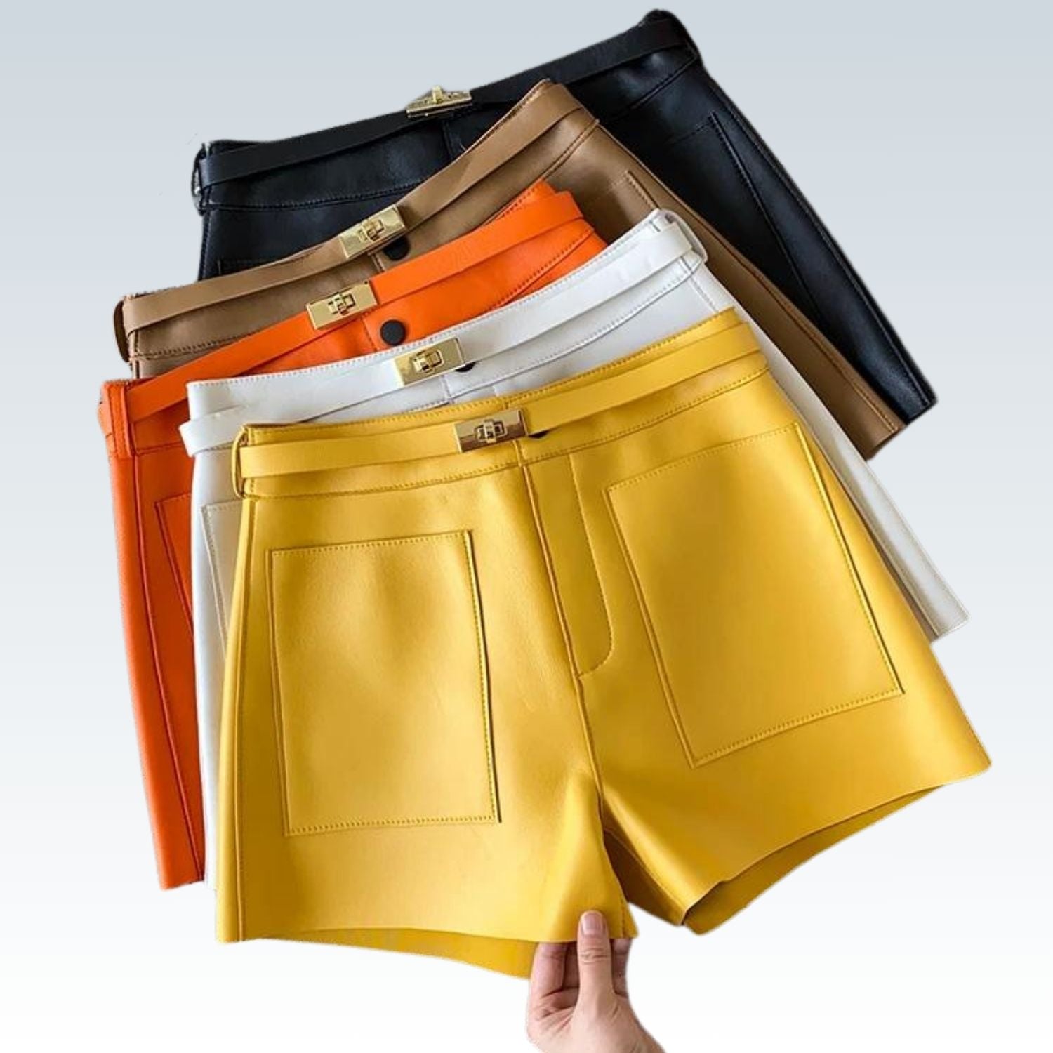 Chic High-Rise Genuine Leather Shorts⎥High-Quality Fashion for Women.