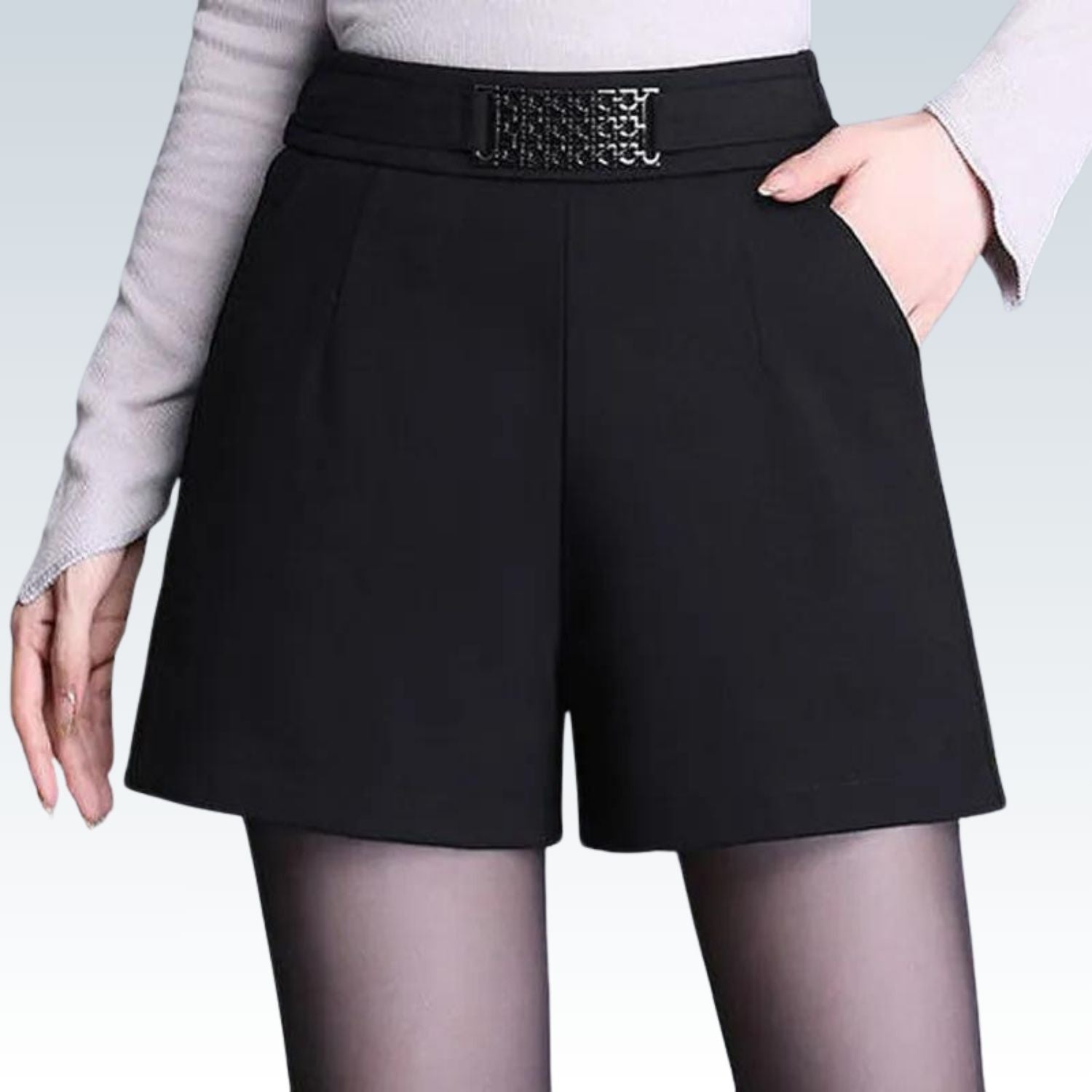 Elegant Tailored Shorts with Decorative Belt | Sophisticated A-Line Fit for Versatile Styling.