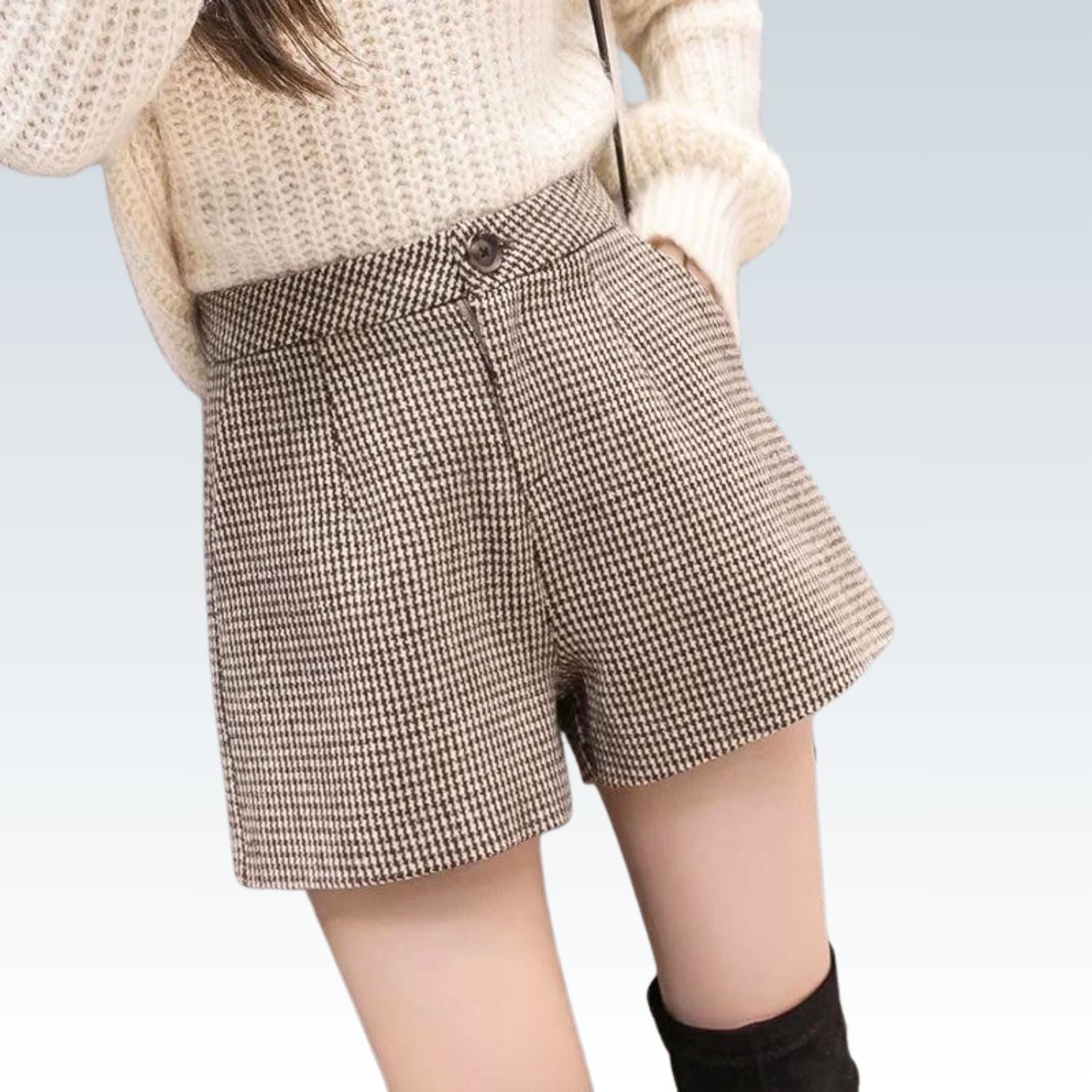 Wool Houndstooth Shorts⎥Elevate Your Cold-Weather Wardrobe - SHORTS LAND