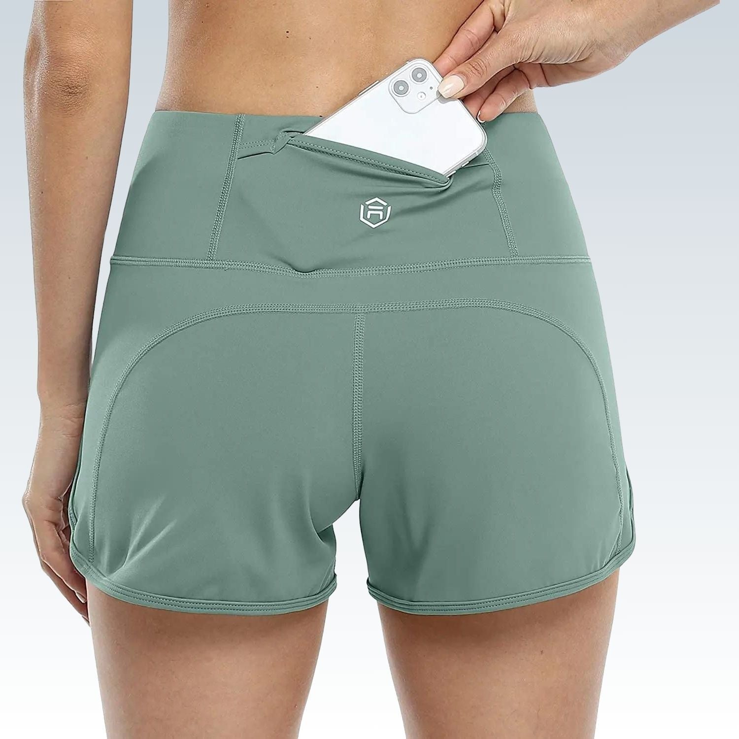 Women's Yoga Shorts with Back Pockets⎥Mid-Waist, Soft Running & Gym Wear.