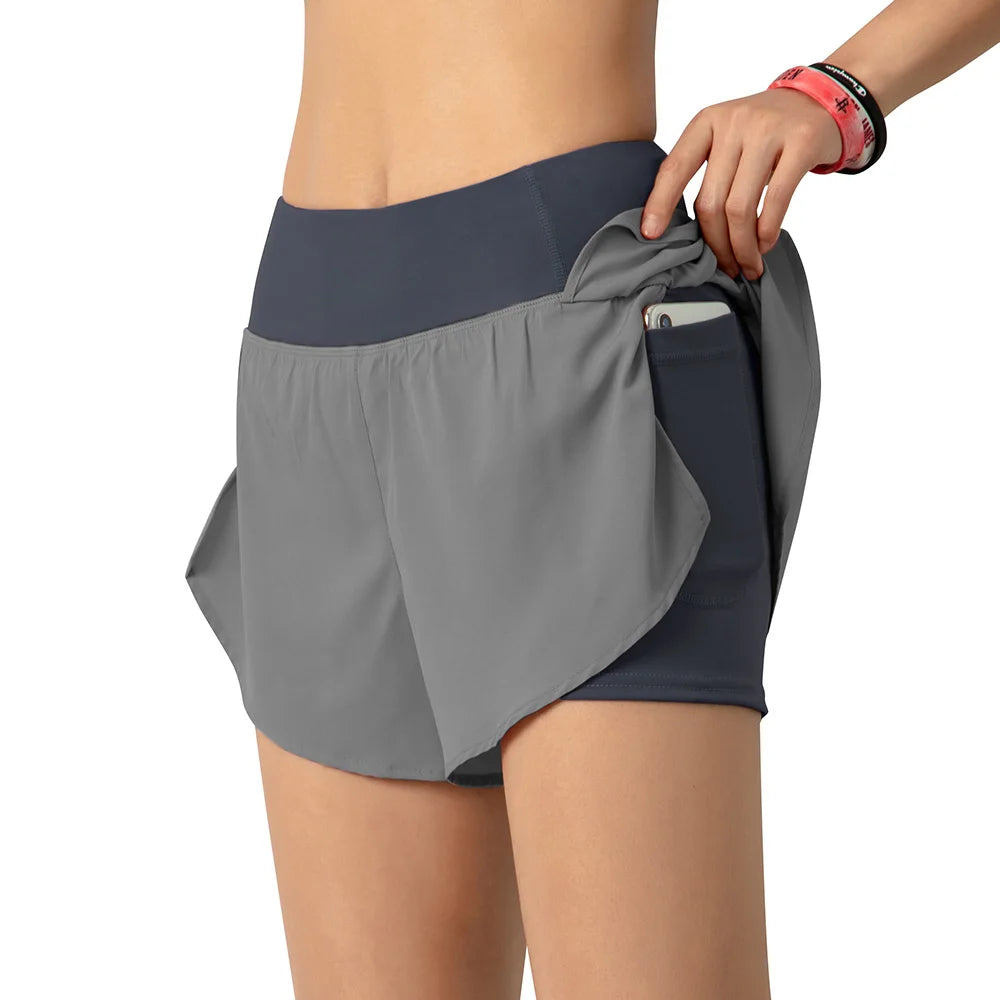 2-in-1 Yoga Shorts for Women⎥Spandex Elastic Top, Running & Gym Workout Shorts