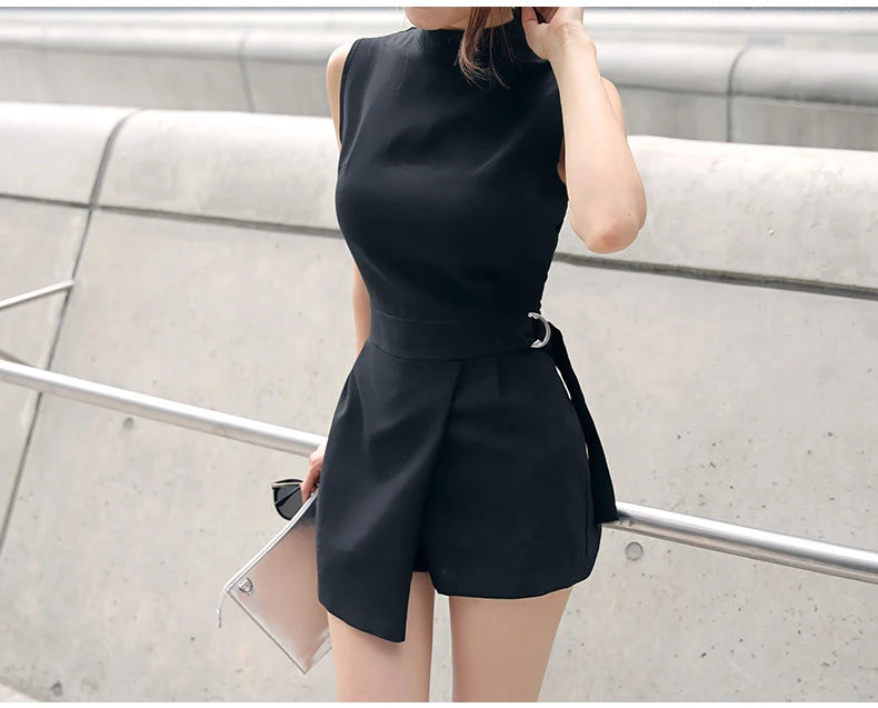 Black Slimming Romper for Women | Casual & Chic Korean Fashion