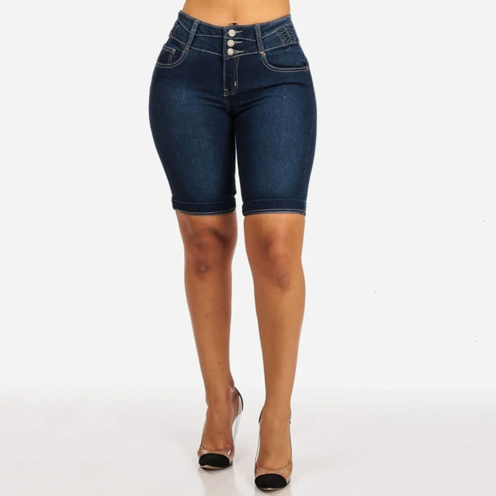 Bodycon Jorts for Women | Stretch Knee-Length Jean Shorts