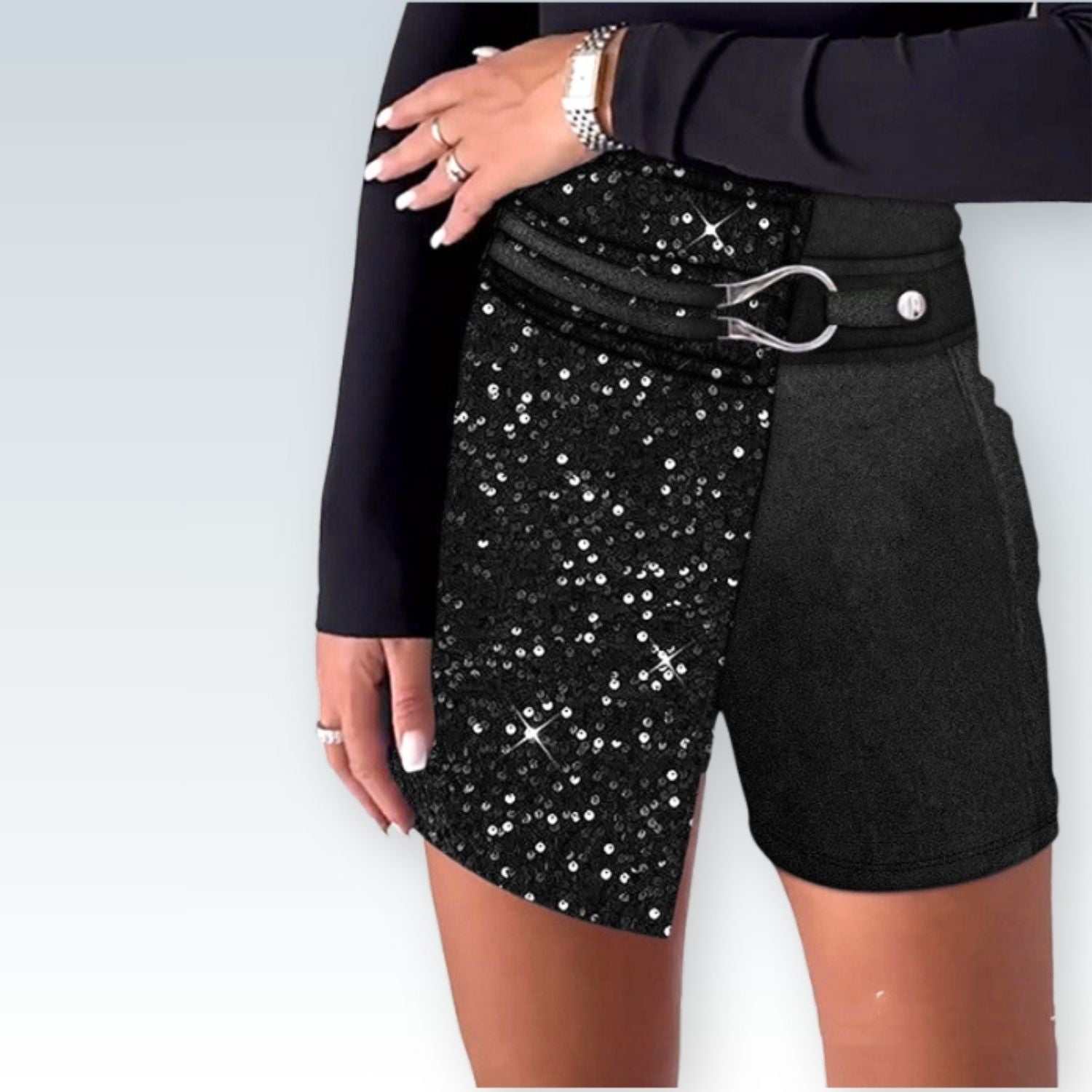 Black Sequin Skort⎥Black PU Leather Skirt Shorts