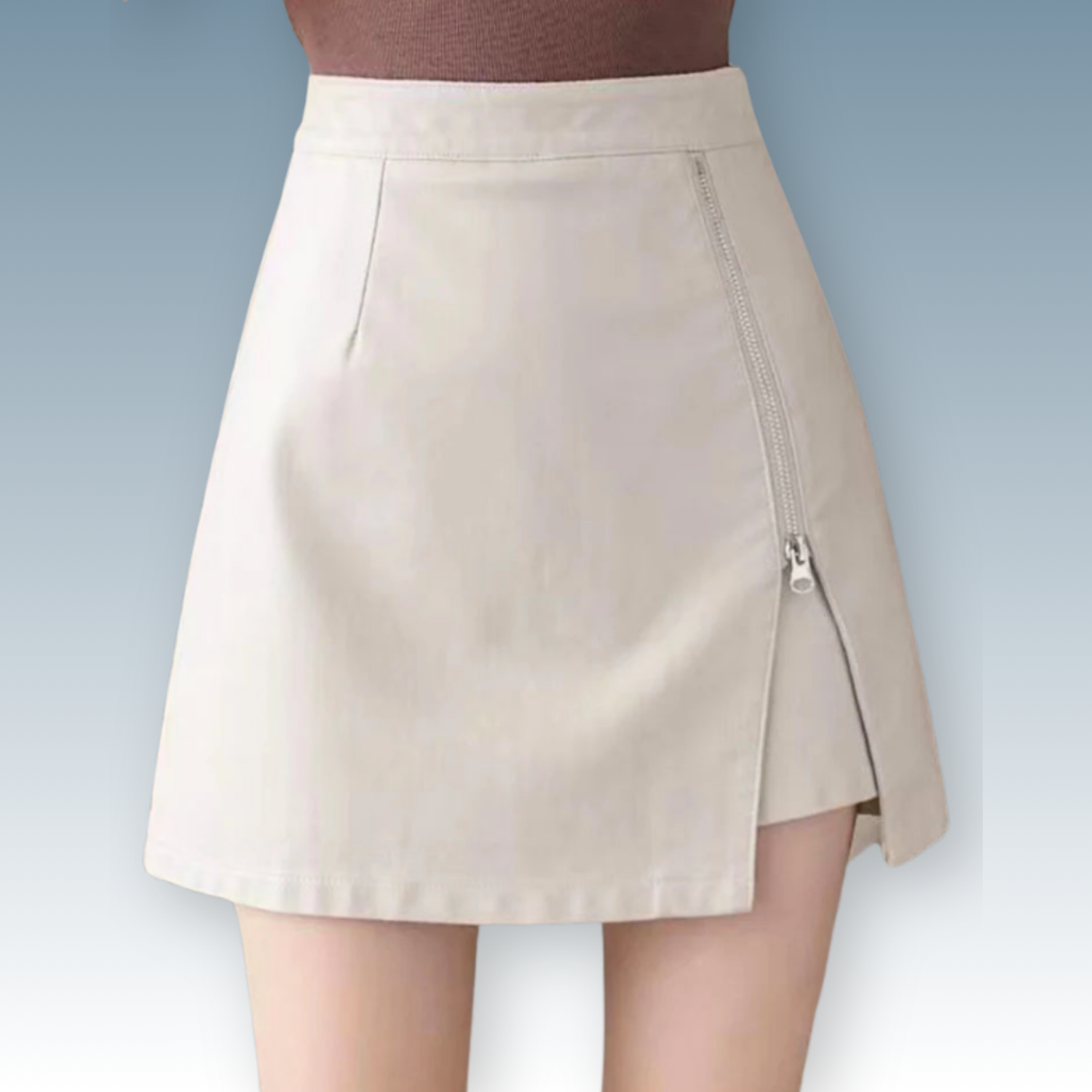 Elegant Mini Leather Skort with Side Zipper | High Waist A-Line Skirt Shorts for Women