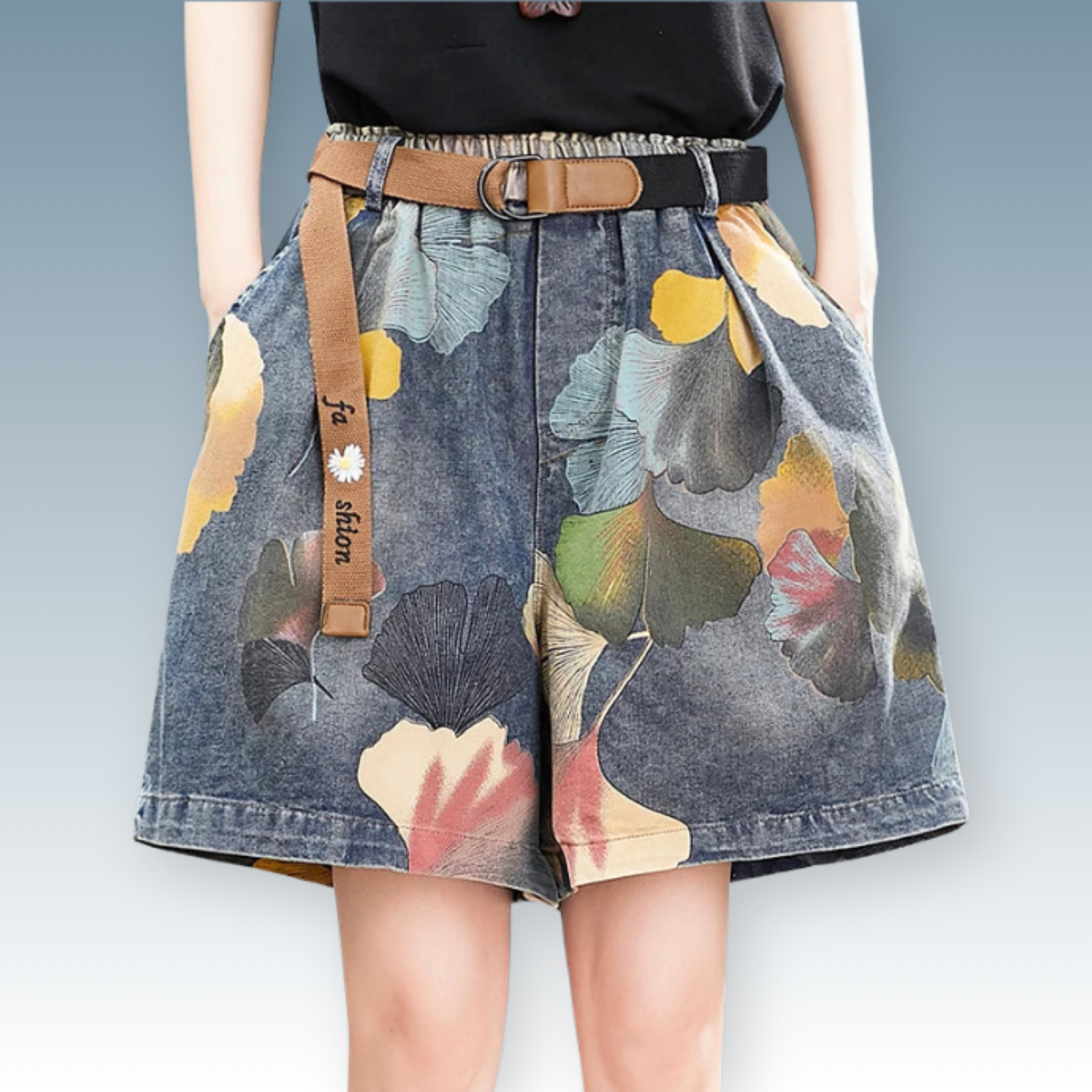 Floral Finesse Jorts⎥Artistic Print Oversized Jean Shorts