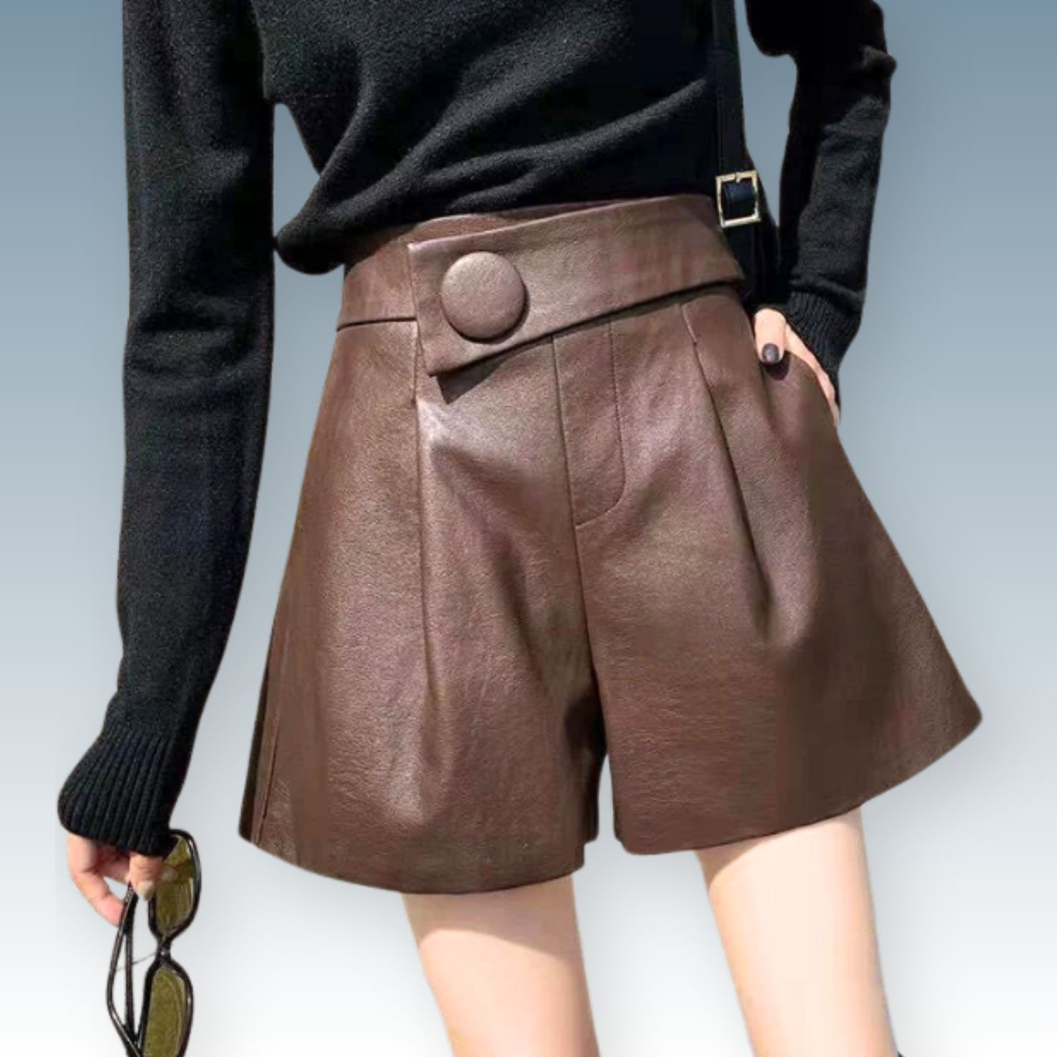 High Waist Loose Leather Shorts⎥All-Match Simplicity with Pockets.