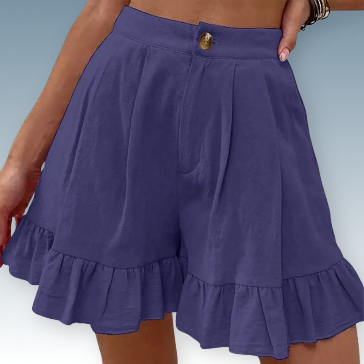 Ruffle-Hem Flowy Linen Shorts⎥Comfy Everyday Casual Wear in Solid Color