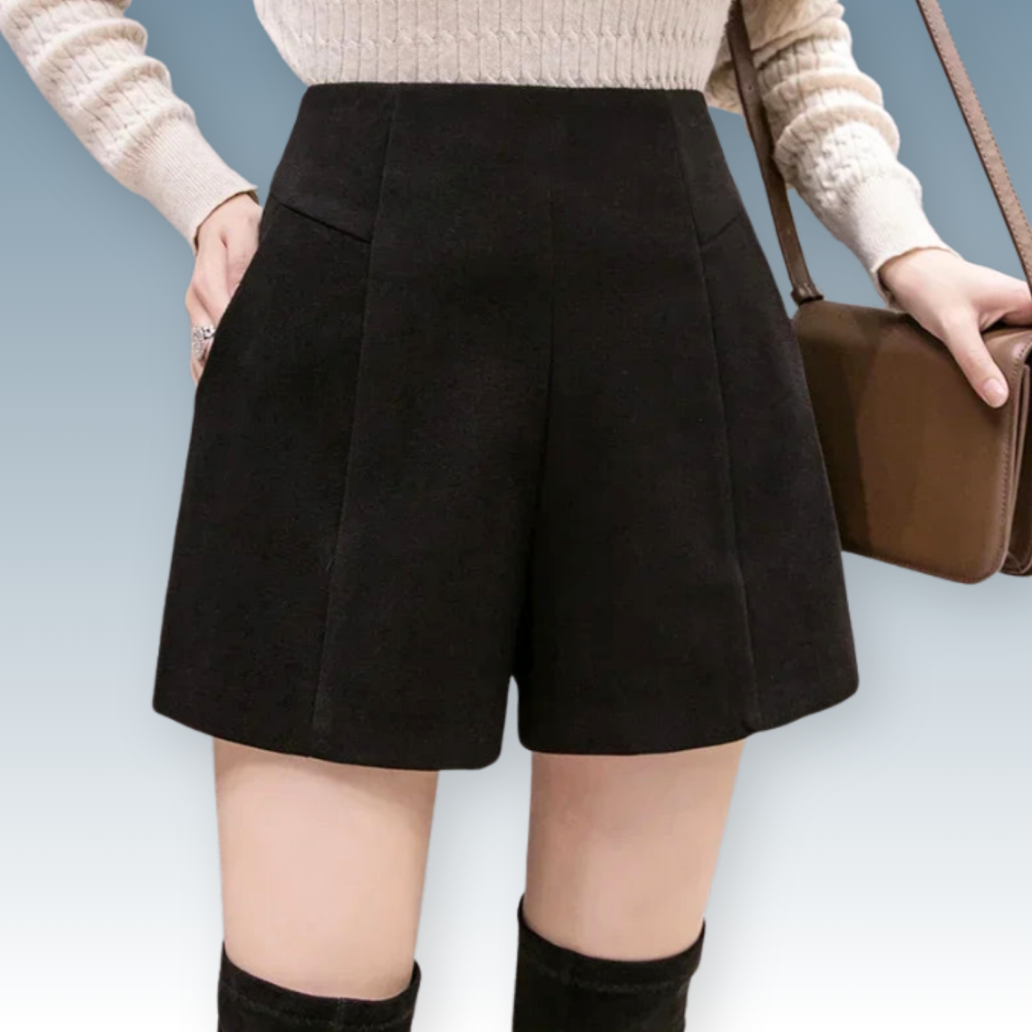 Casual High-Waist Woolen Shorts | Chic Cool-Weather Staple for Women