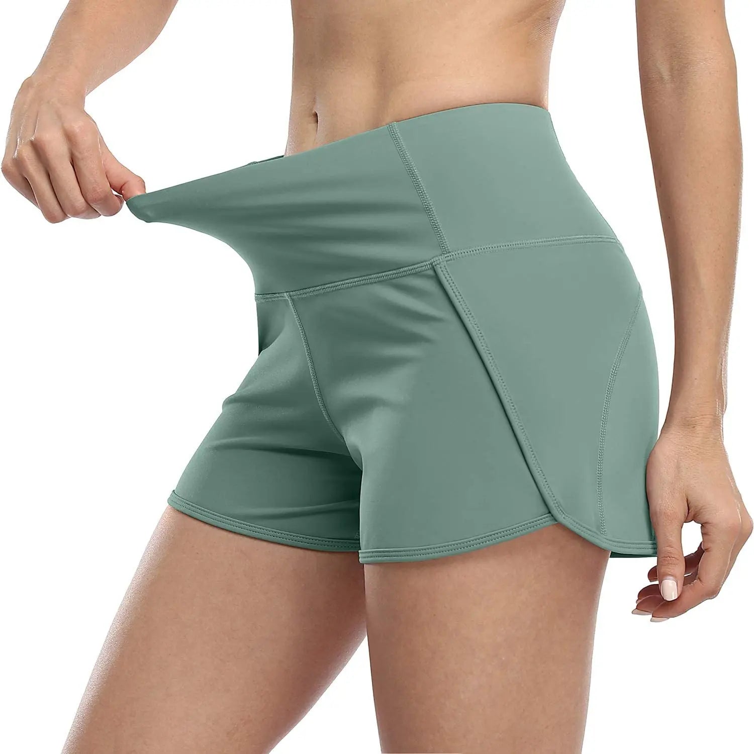 Women's Yoga Shorts with Back Pockets⎥Mid-Waist, Soft Running & Gym Wear.