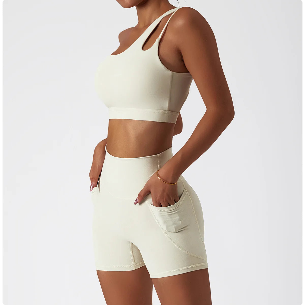 2-Piece Gym Suit Shorts⎥One Shoulder Yoga Set for Women