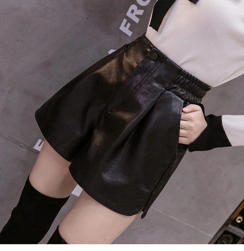 Casual A-Line Leather Shorts⎥Chic Loose Fit Women's Fashion Pants.